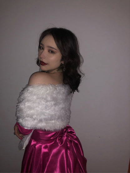 Süßes, heißrosafarbenes Bandeau-Kleid aus Satin mit Schleife für den 17. Geburtstag/Heimkehr P3634