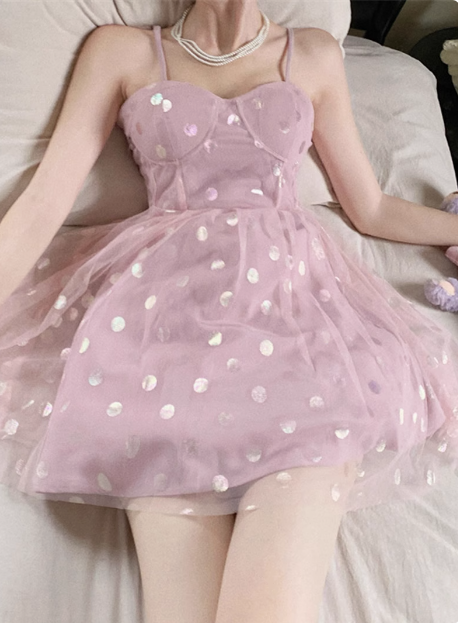 Sweet Pink Sequined Strapless Tulle A-Line Birthday Dress Homecoming Dress P3641