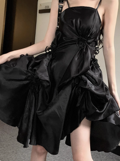 Süßes Satin Bandeau-Top Trägerloses Unregelmäßiges Puff-Geburtstagskleid Heimkehrkleid P3642