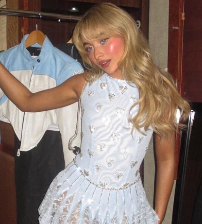 Shiny Light Blue Round Neck Sleeveless Sequined Lace Mini Birthday Dre PreppyDress Shiny Light Blue Round Neck Sleeveless Sequined Lace Mini Birthday Dre PreppyDress