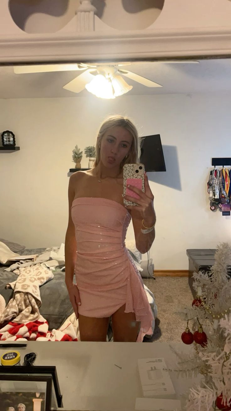 Sweet Pink Tube Top Sequined Slim Fit Hip 17th Birthday Homecoming Dress P3670