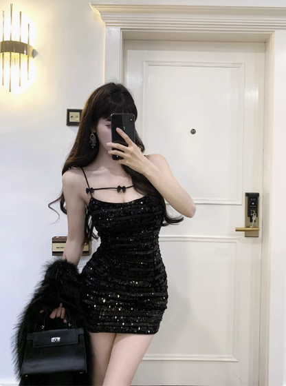 Glitzernde Schleife Pailletten Slim Fit Hip 17. Geburtstag Homecoming Kleid P3677