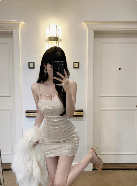 Shiny Bow Sequined Slim Fit Hip 17th Birthday Homecoming Dress P3677