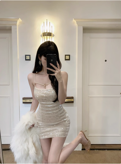 Glitzernde Schleife Pailletten Slim Fit Hip 17. Geburtstag Homecoming Kleid P3677