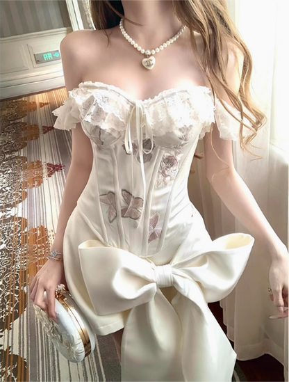 Designer Bow Fischgrätmuster Tube Top Satin 17. Geburtstag Homecoming Kleid P3680