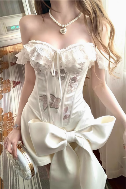 Designer Bow Fischgrätmuster Tube Top Satin 17. Geburtstag Homecoming Kleid P3680