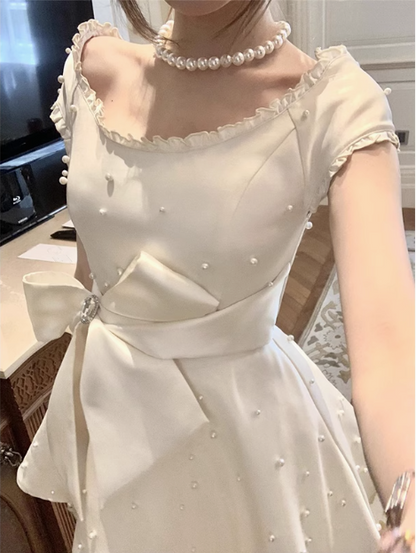 Schweres Perlsatin Schleifen A-Linien Geburtstagskleid Homecoming-Kleid P3681