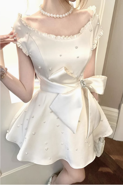 Schweres Perlsatin Schleifen A-Linien Geburtstagskleid Homecoming-Kleid P3681