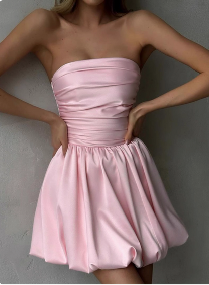 Einfaches One-Shoulder-Tube-Top-Satin-Blütenknospen-Geburtstagskleid Heimkehrkleid P3682
