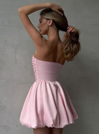 Einfaches One-Shoulder-Tube-Top-Satin-Blütenknospen-Geburtstagskleid Heimkehrkleid P3682