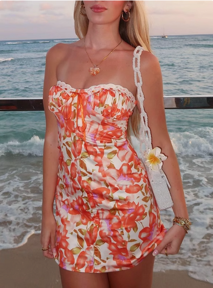 Sexy orangefarbenes trägerloses Oberteil mit bedruckter Hüfte für den 17. Geburtstag, Ballkleid P3684
