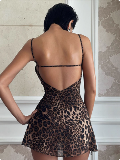 Sexy Leopard Print V-neck Suspender Hip 19th Birthday Homecoming Dress PreppyDress Sexy Leopard Print V-neck Suspender Hip 19th Birthday Homecoming Dress PreppyDress
