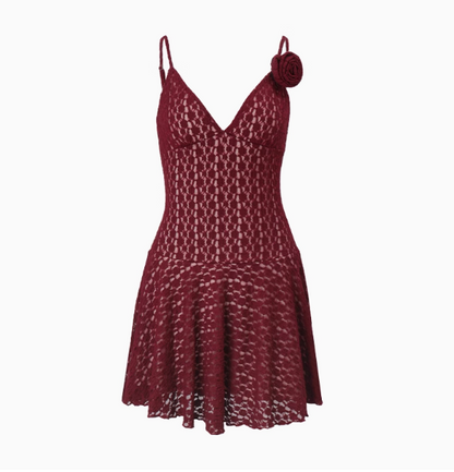 Sexy V-Ausschnitt 3D Blumen-Träger A-Linie Homecoming-Kleid P3698