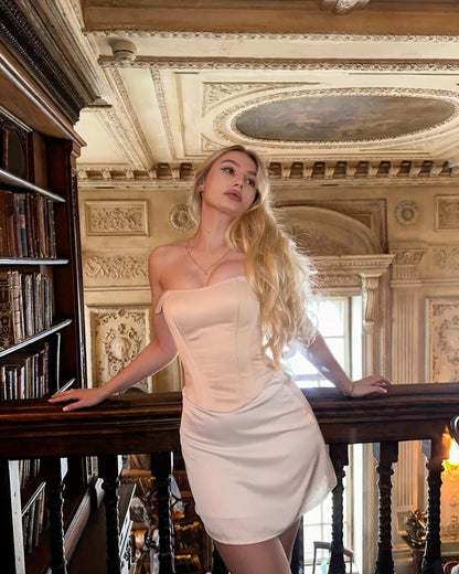 Elegantes rosa One-Shoulder-Heimkehrkleid mit Fischgrätmuster und Rückenschnürung P3703