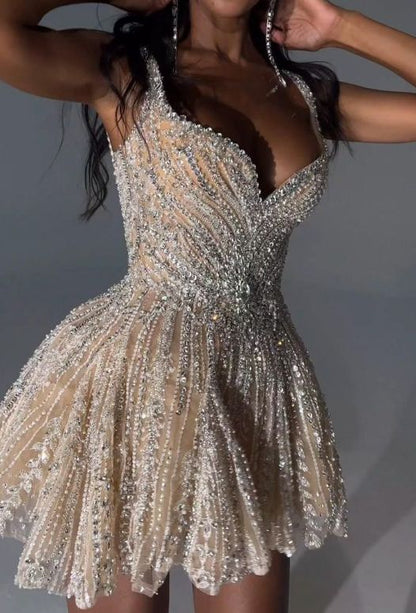 Shiny White Strappy V-Neck Beaded A-Line 17th Birthday Homecoming Dres PreppyDress Shiny White Strappy V-Neck Beaded A-Line 17th Birthday Homecoming Dres PreppyDress