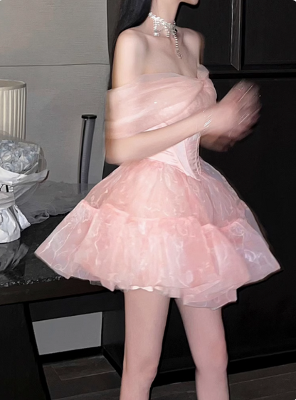Süßes rosa Tüll-Geburtstagskleid Tüll-Puff-Heimkehrkleid P3720