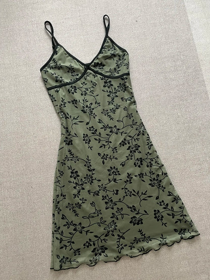 Retro Hosenträger Grün Blumenmuster Mesh Enganliegendes 17. Geburtstag Homecoming-Kleid P3726