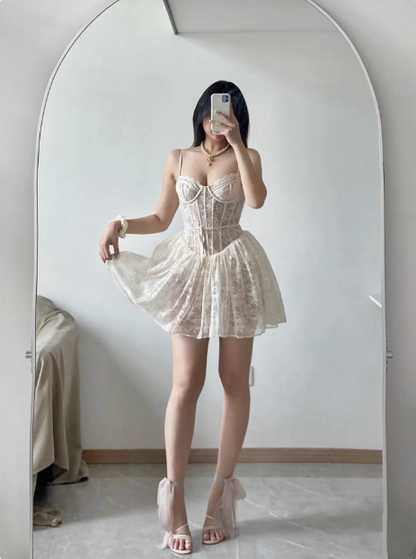 Sexy Spitzen-Strapskleid Prinzessin Fischgräten A-Linie Geburtstagskleid Ballkleid P3731