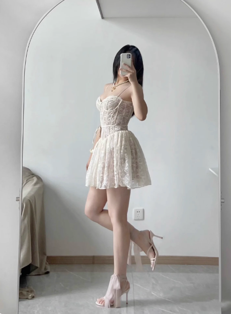 Sexy Lace Suspender Princess Dress Fishbone A-line Birthday Dress Home – PreppyDress