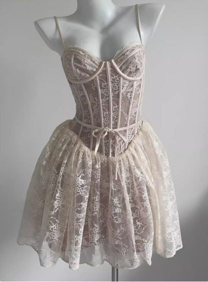 Sexy Spitzen-Strapskleid Prinzessin Fischgräten A-Linie Geburtstagskleid Ballkleid P3731