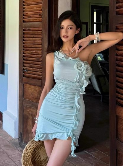 Robe de bal d'anniversaire pour le 17e de retour à la maison, asymétrique à volants irréguliers, rose en 3D, à épaule oblique P3735