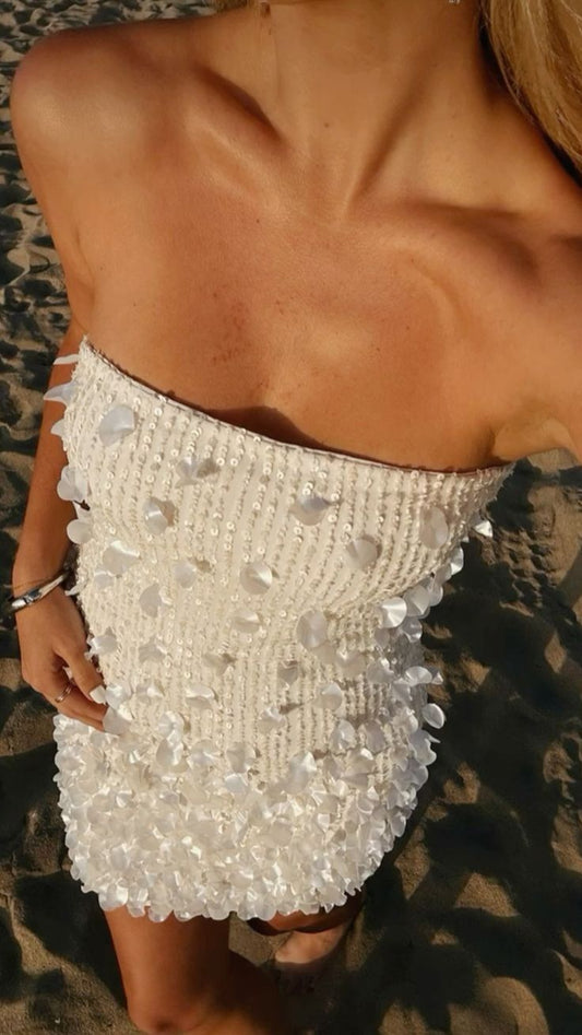 Beautiful White Tube Top Sequined Slim Fit Hip 17th Birthday Homecoming Dress P3737