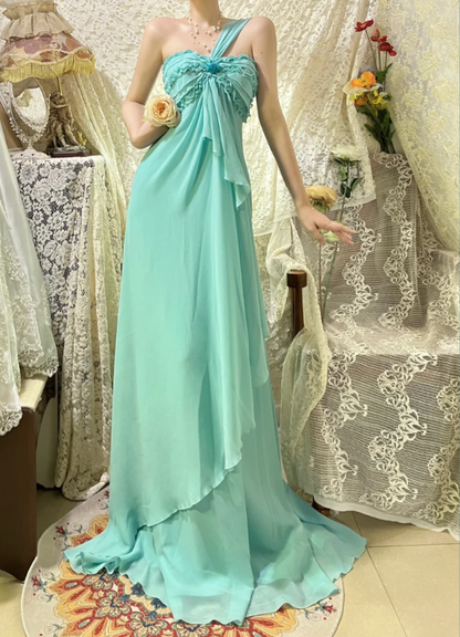Elegantes langes Ballkleid aus Chiffon in See-Grün, P3759