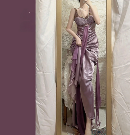 Vintage Satin handplissiertes schweres Art-Ballkleid P3764
