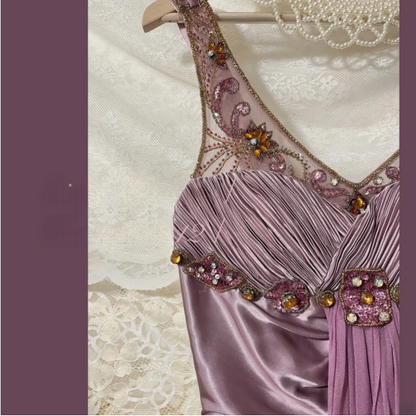 Vintage Satin handplissiertes schweres Art-Ballkleid P3764