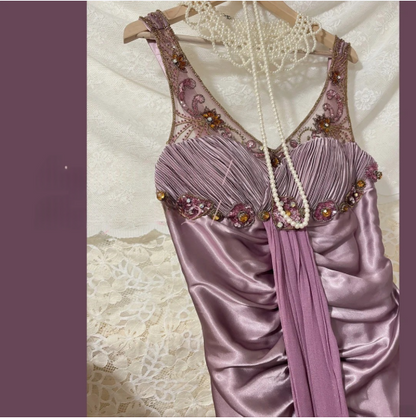 Vintage Satin handplissiertes schweres Art-Ballkleid P3764