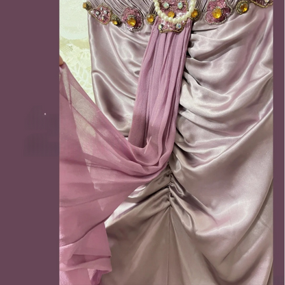 Vintage Satin handplissiertes schweres Art-Ballkleid P3764