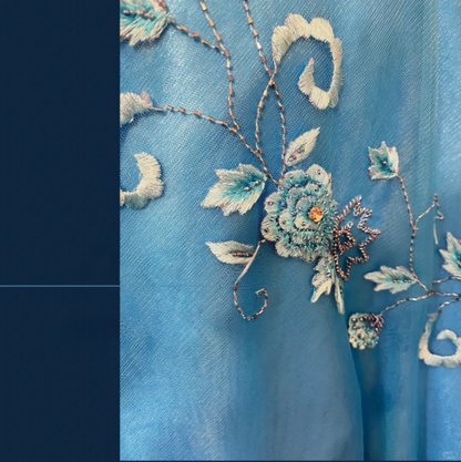 Vintage blaues Satin-Abendkleid mit Perlenstickerei, V-Ausschnitt, Meerjungfrauen-Stil, P3765