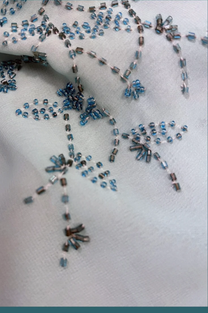 Elegantes, langes Ballkleid P3767 mit Farbverlauf in Blau und Ölmalerei-Perlenstickerei