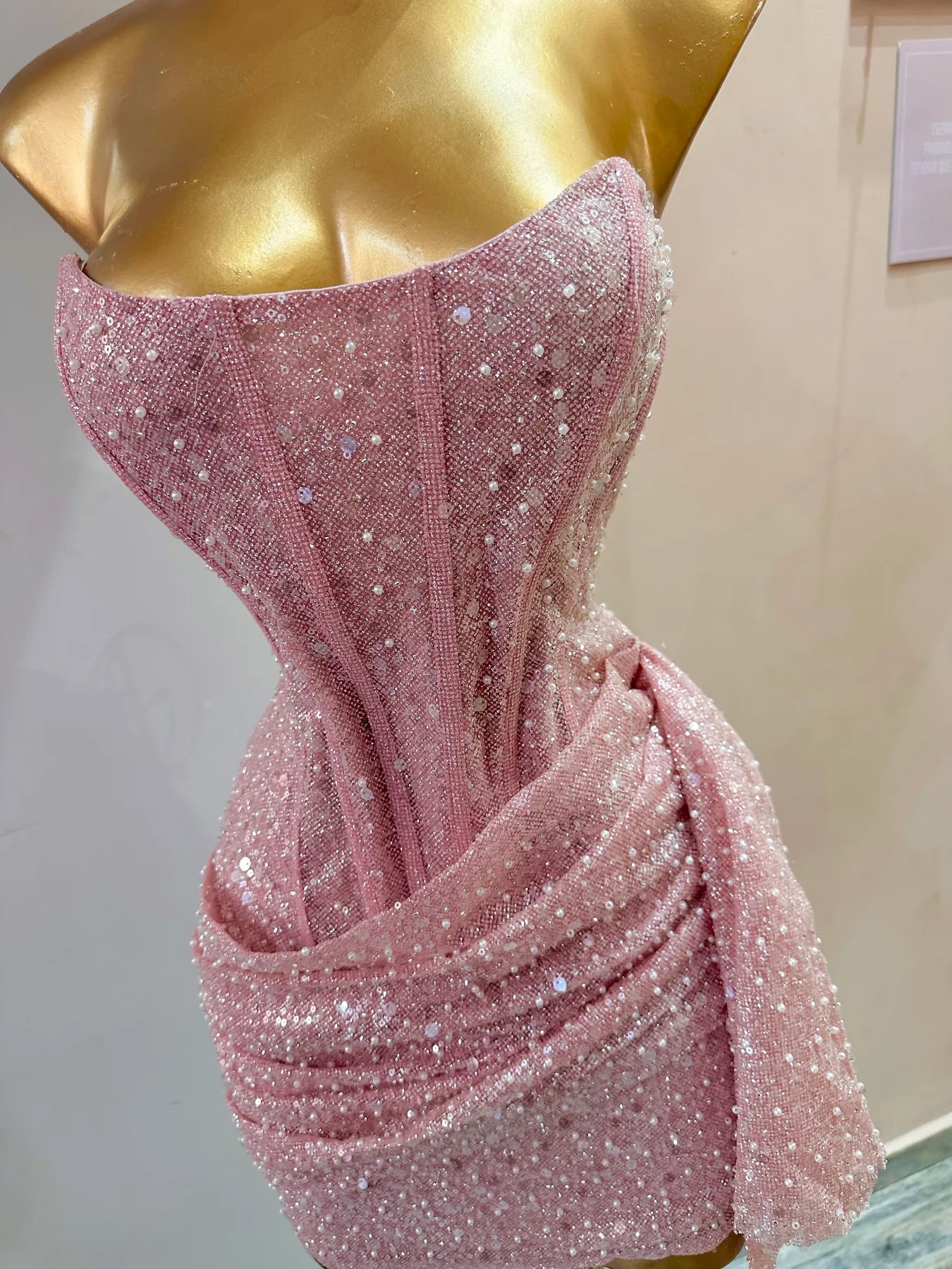 Cute Pink Sleeveless Sequined Slim Fit Hip 17th Birthday Homecoming Dress P3778