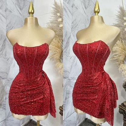 Cute Pink Sleeveless Sequined Slim Fit Hip 17th Birthday Homecoming Dress P3778