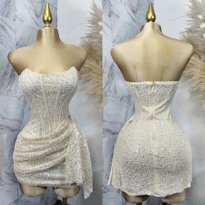 Cute Pink Sleeveless Sequined Slim Fit Hip 17th Birthday Homecoming Dress P3778