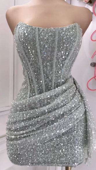 Cute Pink Sleeveless Sequined Slim Fit Hip 17th Birthday Homecoming Dress P3778