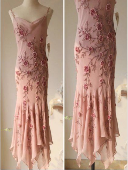 Elegant Swing Collar 3D Rose Strap Chiffon Mermaid Prom Dress P3786