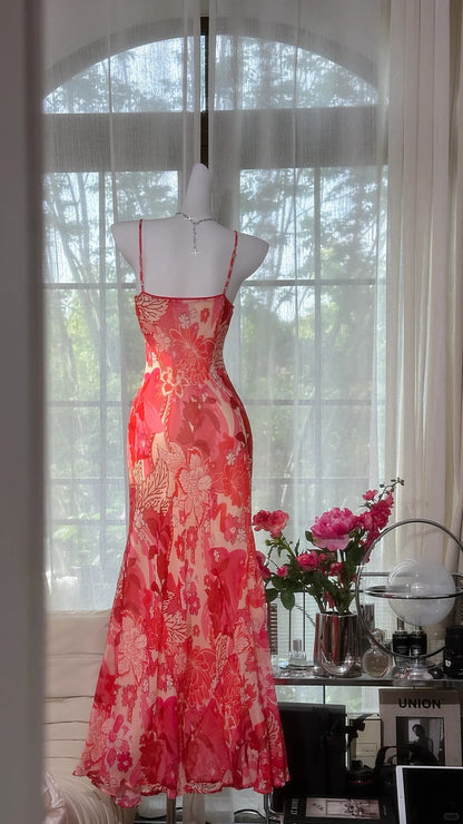 Wunderschönes bedrucktes V-Ausschnitt trägerloses Chiffon Meerjungfrauen-Ballkleid P3797