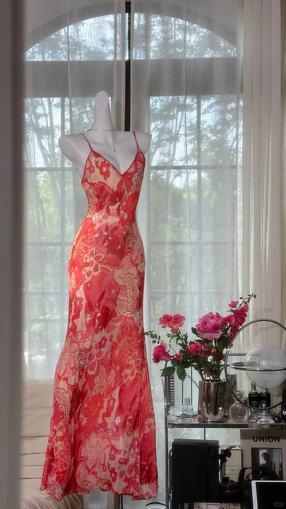 Wunderschönes bedrucktes V-Ausschnitt trägerloses Chiffon Meerjungfrauen-Ballkleid P3797
