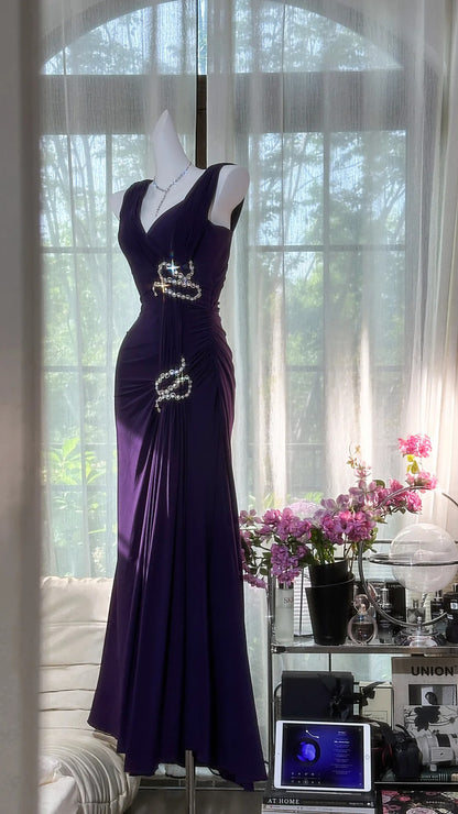Elegantes langes trägerloses Chiffon-Ballkleid in Lila P3799