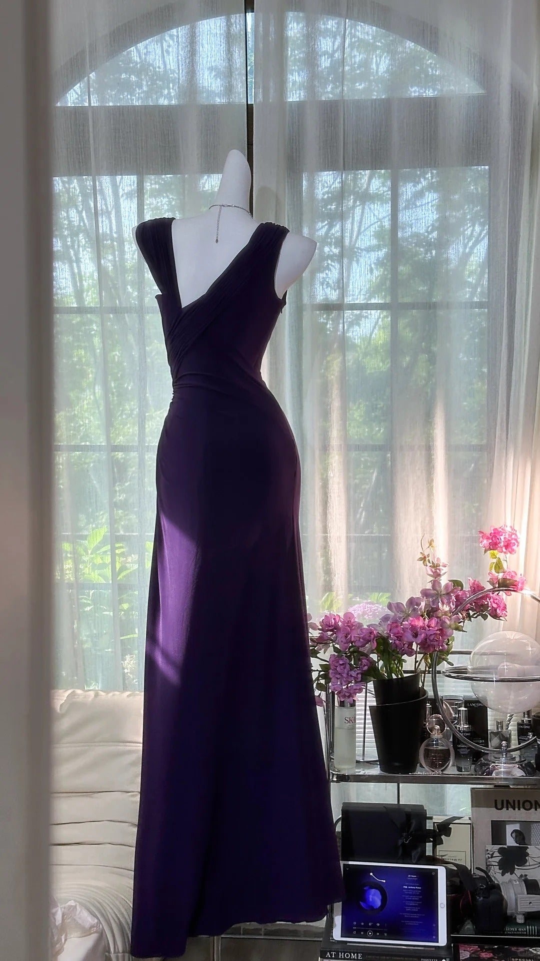 Elegant Purple Strapless Chiffon Long Prom Dress P3799