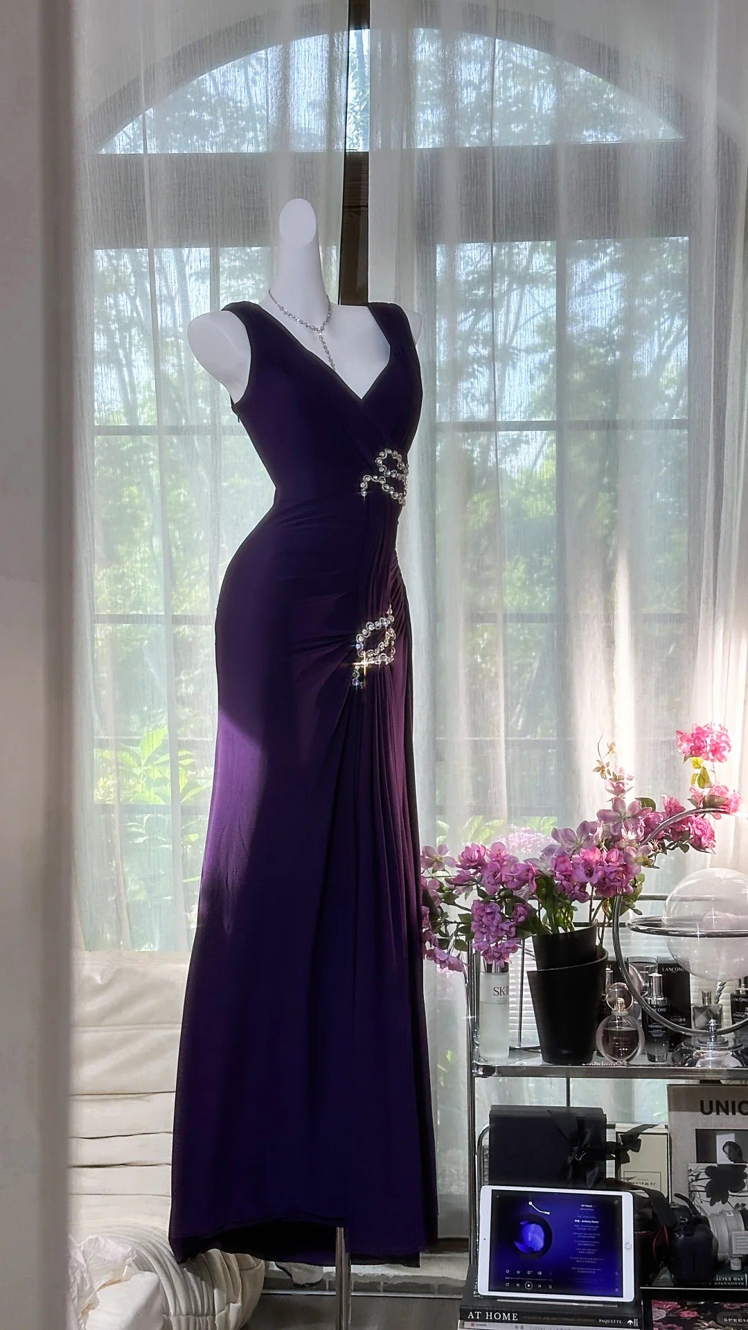 Elegant Purple Strapless Chiffon Long Prom Dress P3799