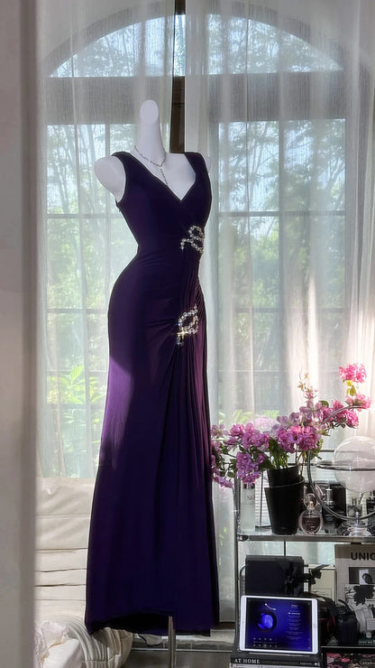 Elegantes langes trägerloses Chiffon-Ballkleid in Lila P3799