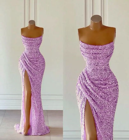 Élégante robe de bal sirène sans bretelles à paillettes Tenues d'anniversaire P380