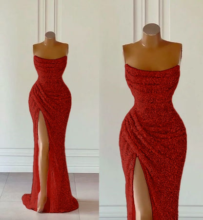 Élégante robe de bal sirène sans bretelles à paillettes Tenues d'anniversaire P380