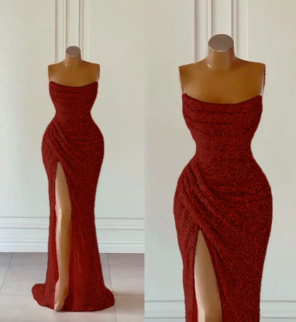 Élégante robe de bal sirène sans bretelles à paillettes Tenues d'anniversaire P380