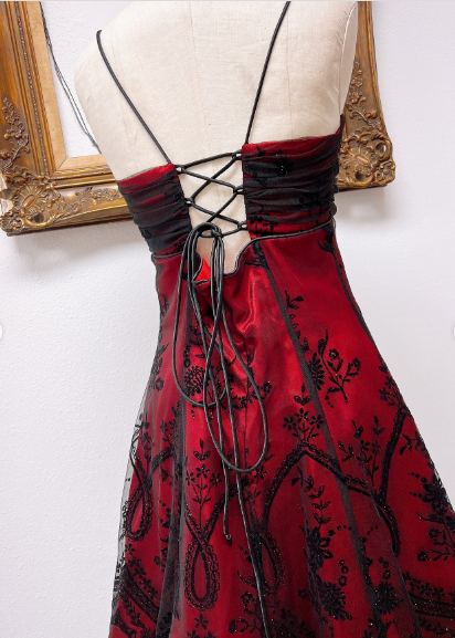 Vintage Black Tulle Lace Pink Satin A-line Birthday Short Skirt Homecoming Dress P3812