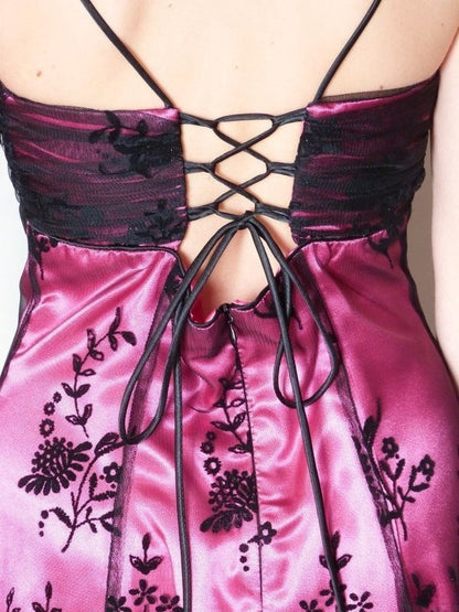 Vintage Black Tulle Lace Pink Satin A-line Birthday Short Skirt Homecoming Dress P3812