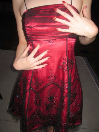 Vintage Black Tulle Lace Pink Satin A-line Birthday Short Skirt Homecoming Dress P3812